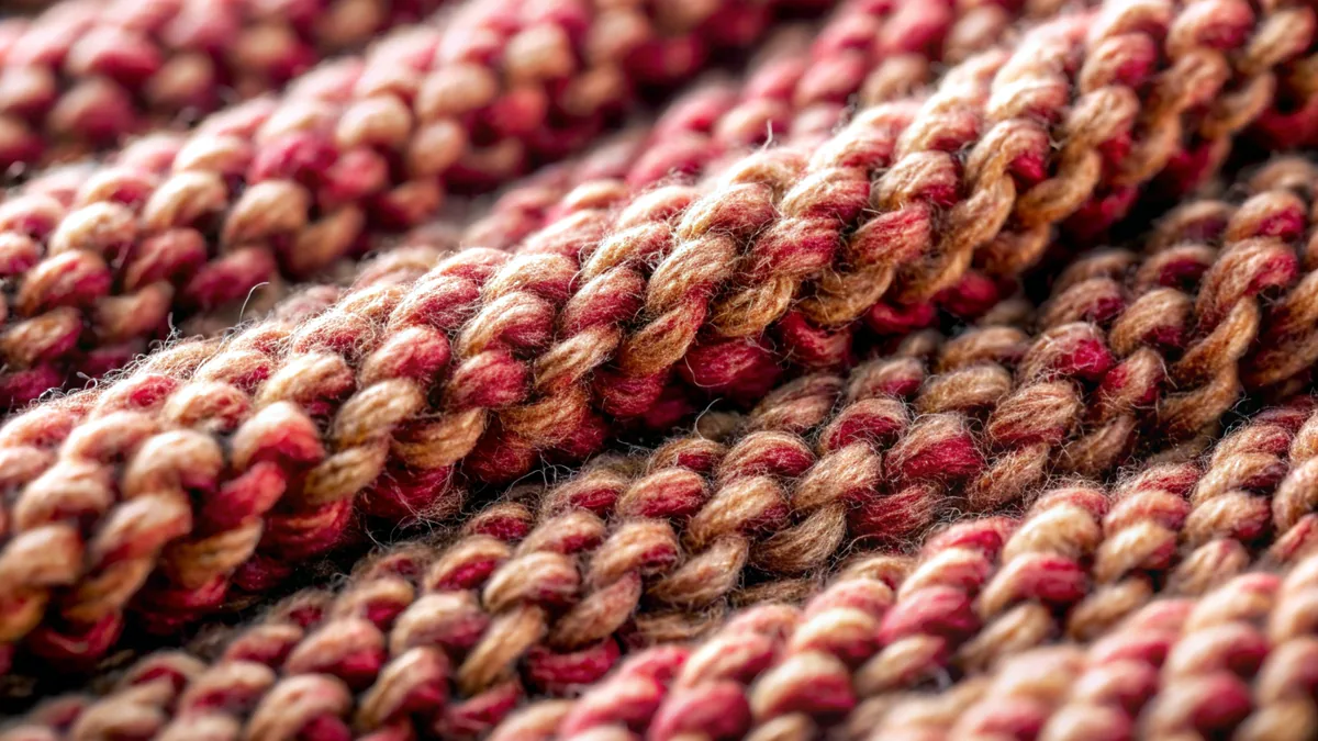 Close up of a fine knit thermal fabric showing the dense loop structure.